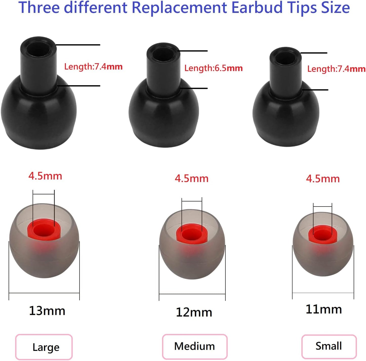 36 Pieces Large Earbud Tips Soft and Comfortable Ear Bud Replacement Pieces Silicone Fit Most in-Ear Headphones，Inner Hole 3.8mm -5.5mm，Black and Red Replacement Earbuds Silicone Tips