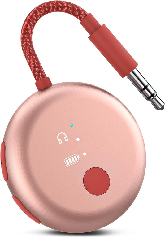 Avantree SoundJet R1 – Airplane Bluetooth Adapter for Headphones & AirPods, aptX Adaptive, Qualcomm Chipset, 20H Battery, Wireless Audio Transmitter for in-Flight Travel Essentials - Pink