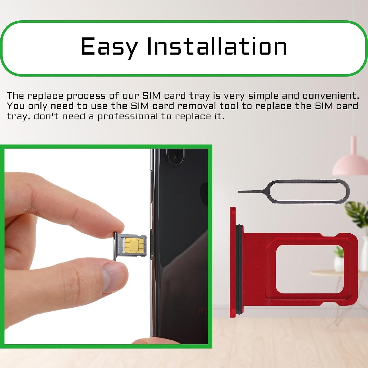 for iPhone XR Red SIM Card Slot Replacement Single SIM Version Card Tray Holder Adapter with Waterproof Rubber Ring Repair Tool Fix Kit Needle Ejector for A1984 A2105 A2106 A2107 A2108