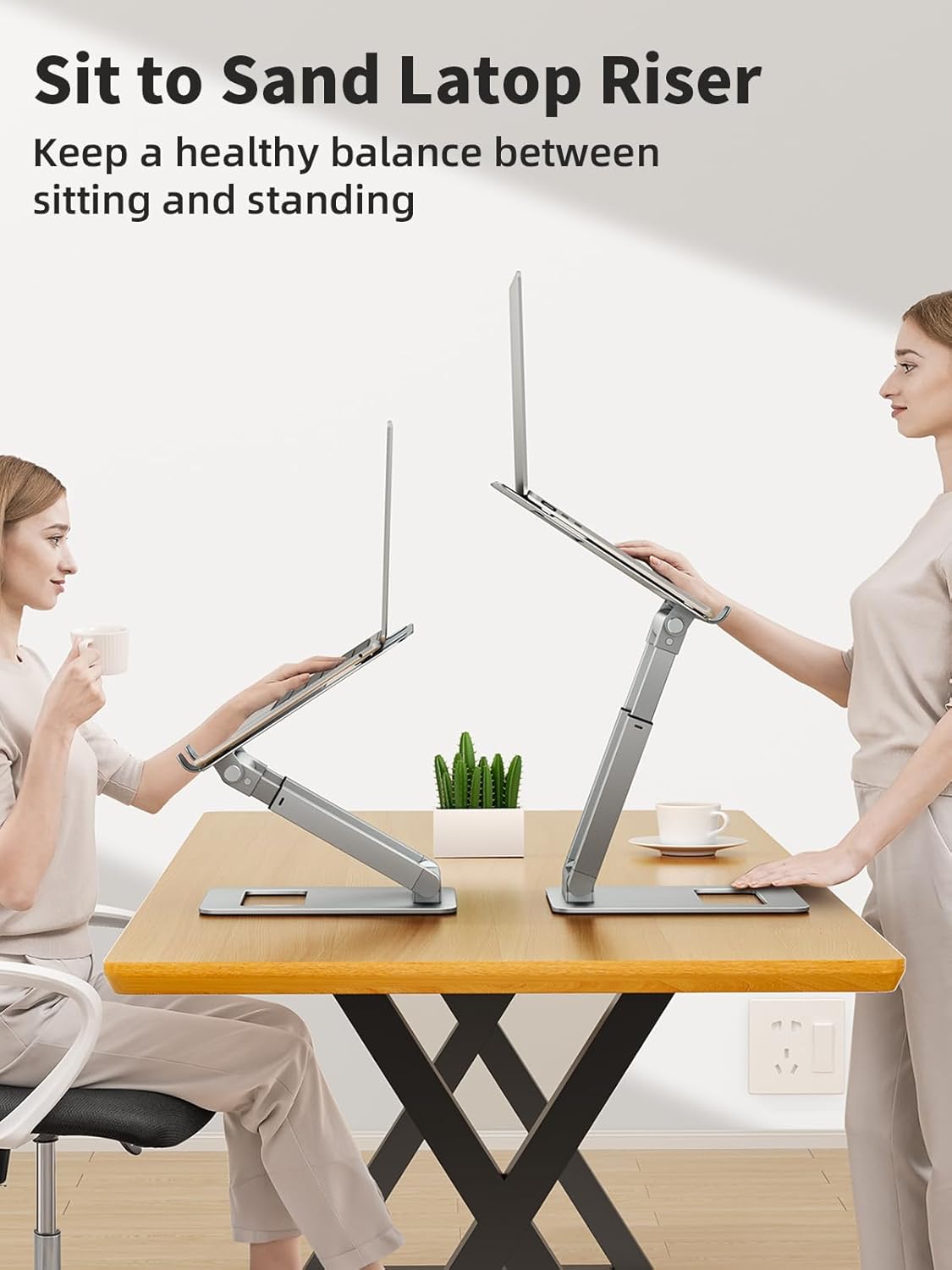 tounee Laptop Stand for Desk Adjustable Height, Telescopic Computer Stand with Pull Out Design Ergonomic Laptop Riser Fits All Laptops 10-17"-Silver