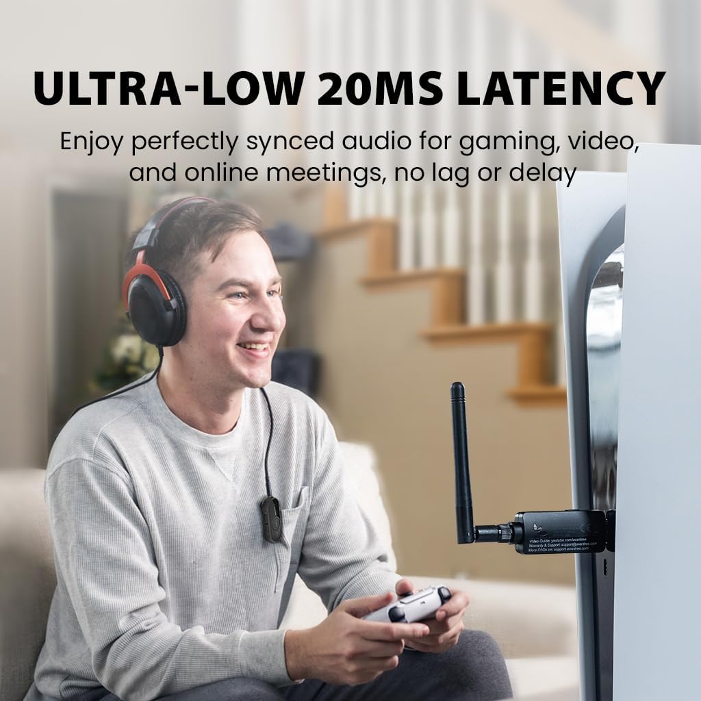 Avantree ProLink - Bluetooth 5.4 LE Audio Transmitter & Receiver Set, aptX Lite, 20 ms Ultra-Low Latency & HiFi Wireless Audio Adapter for Gaming, Calls, Music, Plug & Play for PC, PS5, Mac, Phones