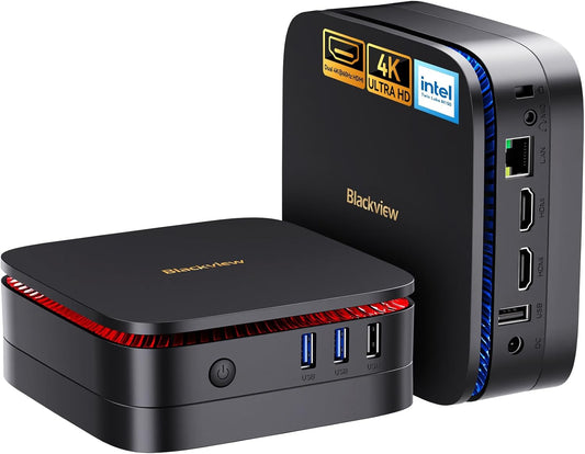 Blackview MP60 Mini PC 2025 with 13th Gen Intel N150(2-Year Coverage), 16GB RAM 512GB M.2 SSD Mini Computer, 4K UHD Dual HDMI, Win11 Pro, WiFi 5/Big Fan/LED Light, Mini Desktop PC for Home/Office/Edu