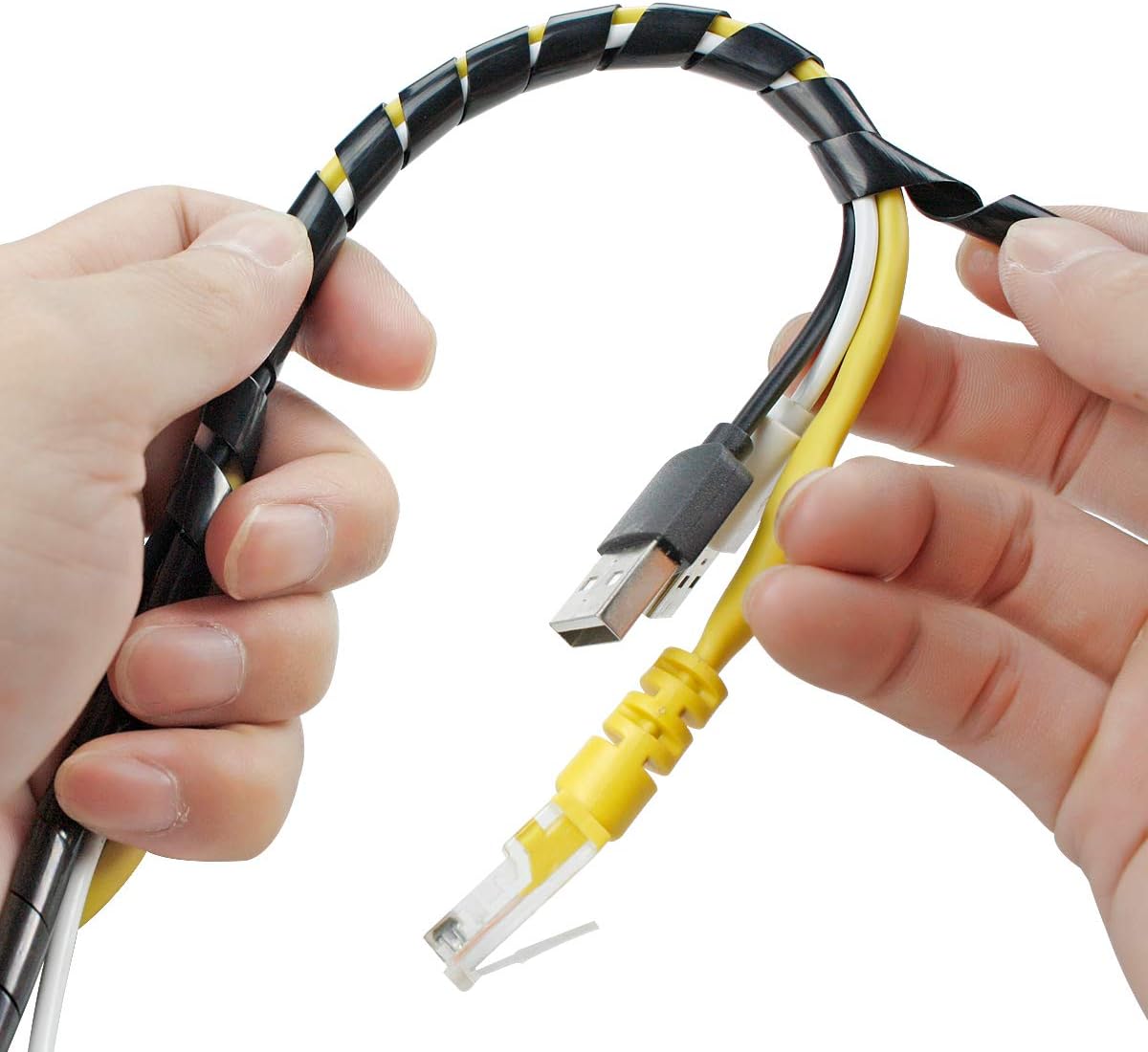 50Ft XHF 1/4" Spiral Cable Wrap 6mm(Wrapping Range:4mm-50mm) Spiral Wire Wrap Cord for Computer Electrical Wire Organizer Sleeve Hose RoHS Black