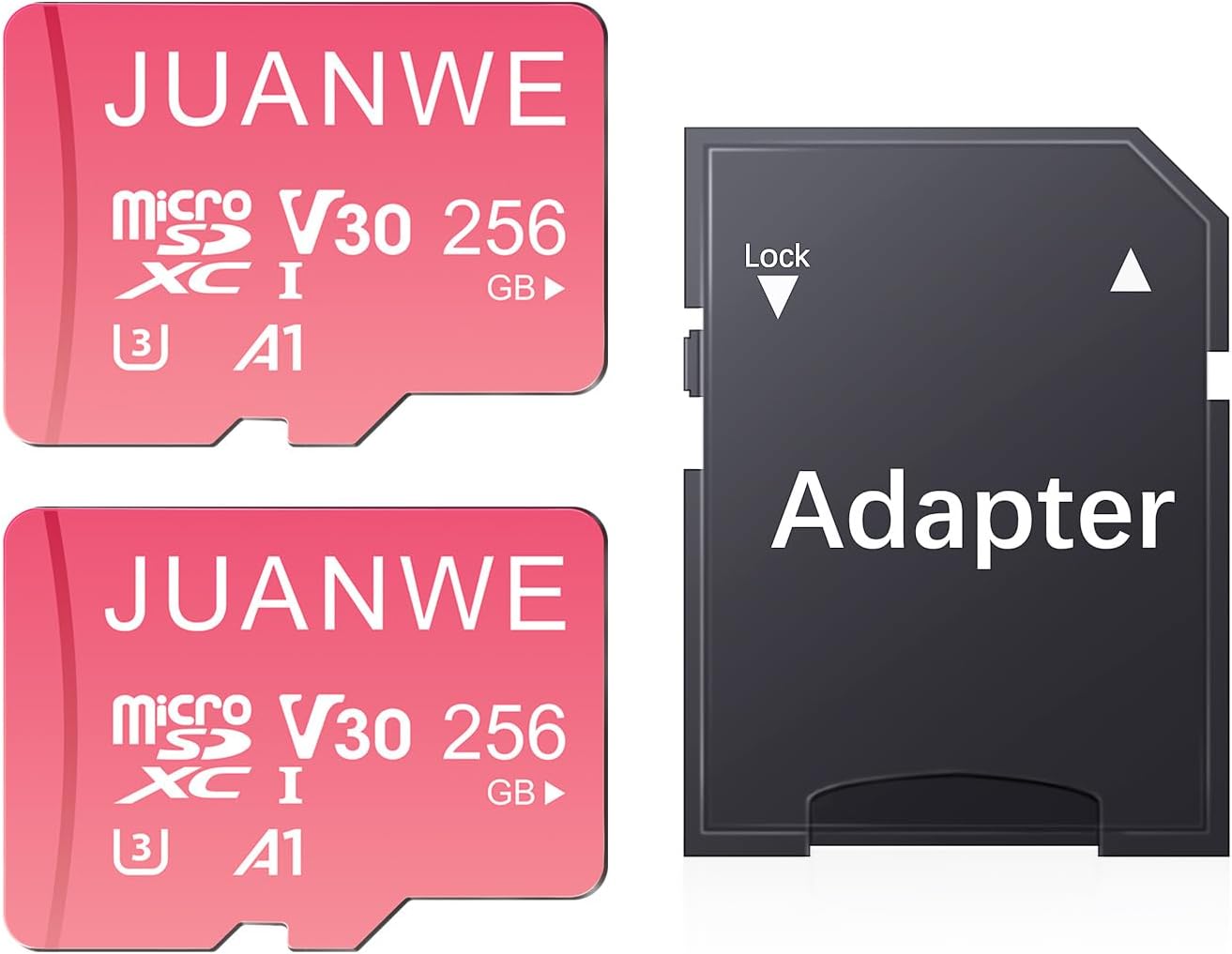 JUANWE 256GB Micro SD Card 2 Pack microSDXC Memory Card A1 U3 V30 4K + Adapter Memory Card SD Card UHS-I TF Card for Dash Cam/Camera, Pink 256GB