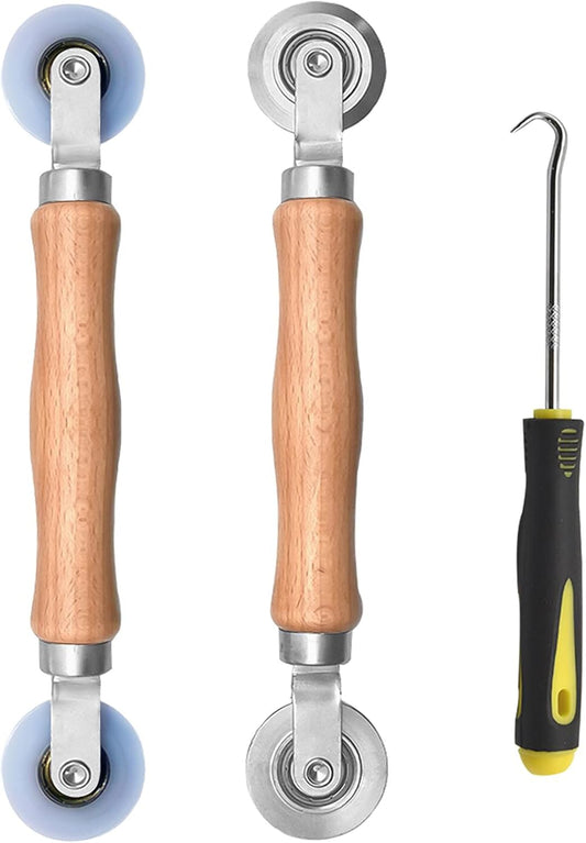 BAYTORY 3Pcs Screen Tool, Window Screen Spline Roller Tool with Wooden Handle and Steel/Nylon Bearing Wheels, Mesh Screen Door Repair Kit Easy to Use