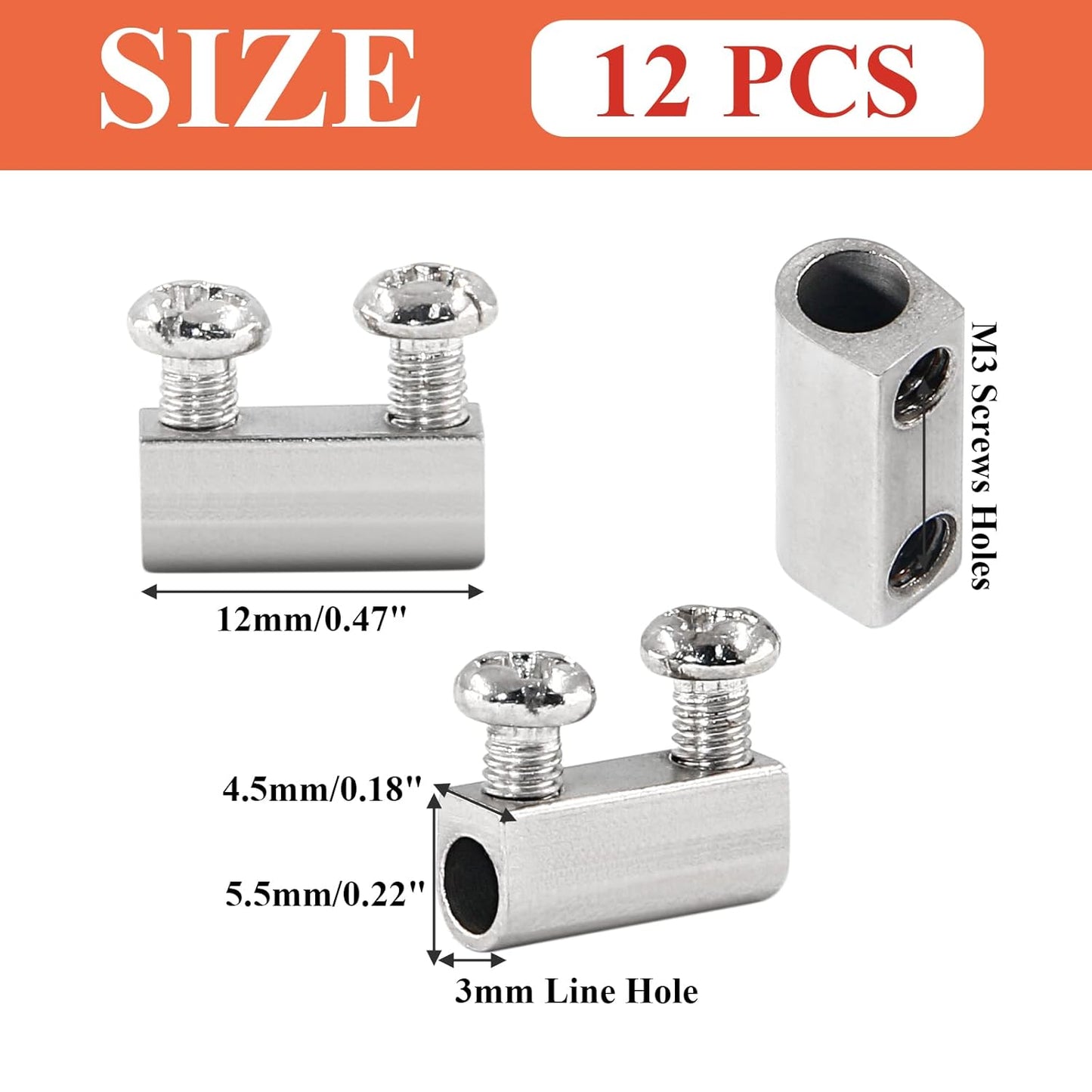 Biaungdo 12 Pcs Stainless Steel Wire Rope Cable Clamp, Adjustable New Upgrade Double Hole Wire Rope Clamp Fastener