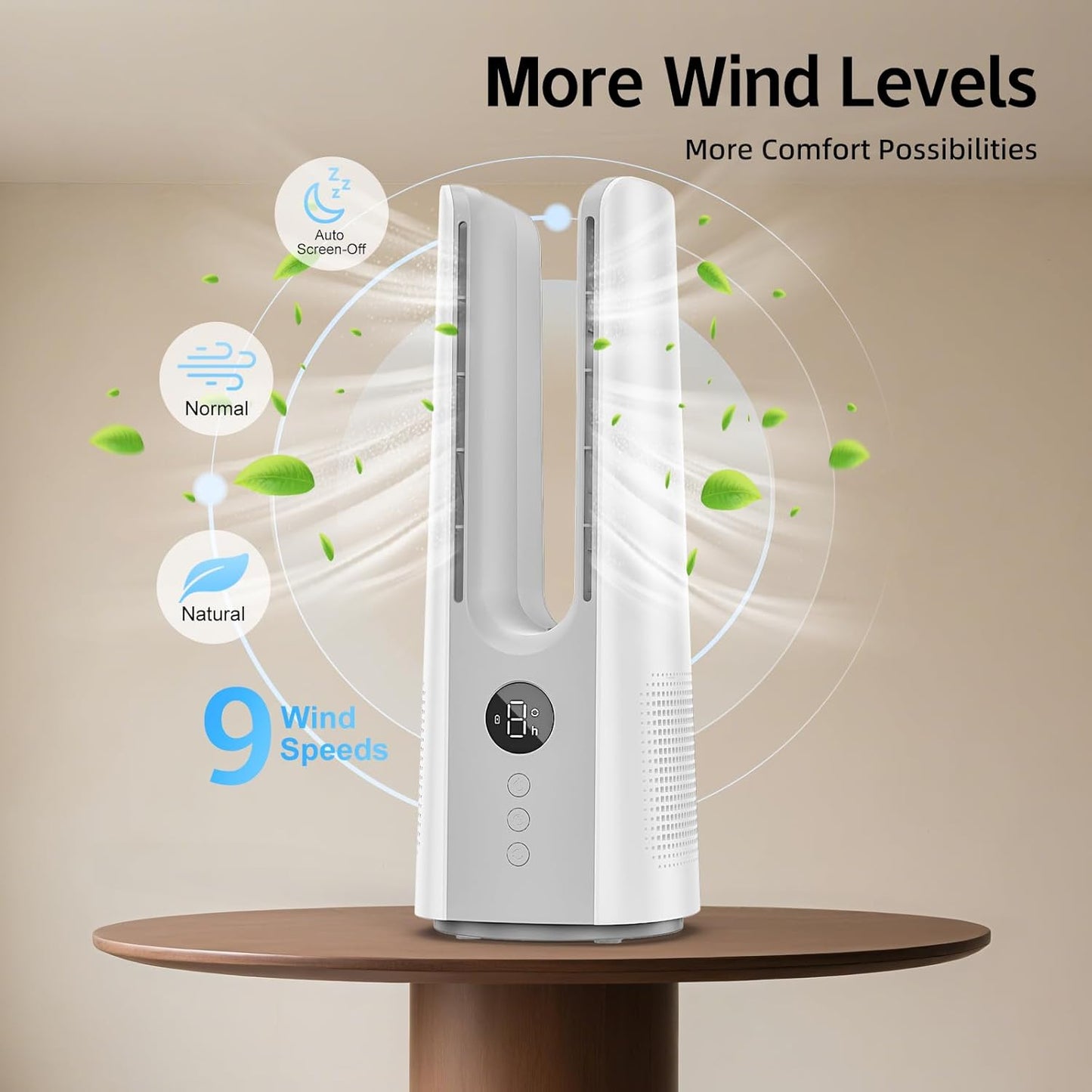 Desk Fan, 13 Inch Portable Bladeless Fan, Small Quiet Table Fan with 60°Oscillating, 9 Speeds & 9H Timer, LED Display, Button Control, Easy to Clean, Personal Desktop Fan for Bedroom, Office