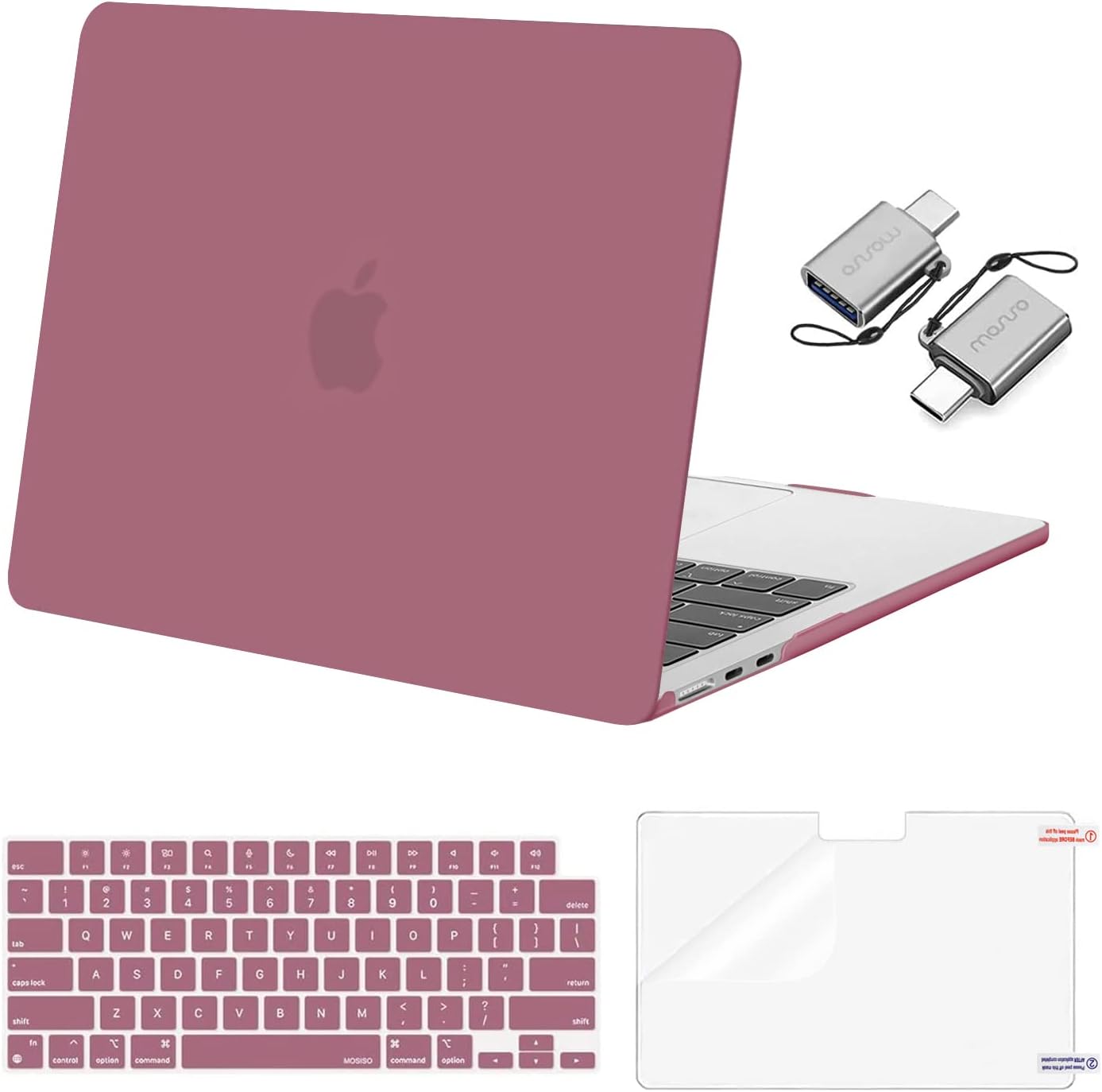 MOSISO Compatible with MacBook Air 13 inch Case 2025 2024 2023 2022 M4 A3240 M3 A3113 M2 A2681, Plastic Hard Shell&Keyboard Cover&Screen Film&Type C for MacBook Air 13.6 inch Case, Dusty Rose