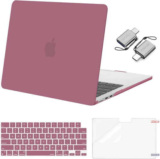 MOSISO Compatible with MacBook Air 13 inch Case 2025 2024 2023 2022 M4 A3240 M3 A3113 M2 A2681, Plastic Hard Shell&Keyboard Cover&Screen Film&Type C for MacBook Air 13.6 inch Case, Dusty Rose