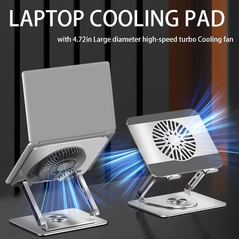 Laptop Cooling Pad 360° Rotating Laptop Stand with 5" Turbo Cooling Fan, 2 Adjustable Angle and 0-12 inches Tall Adjustable Cooling Pad Fits 10-17.3" laptops Pads