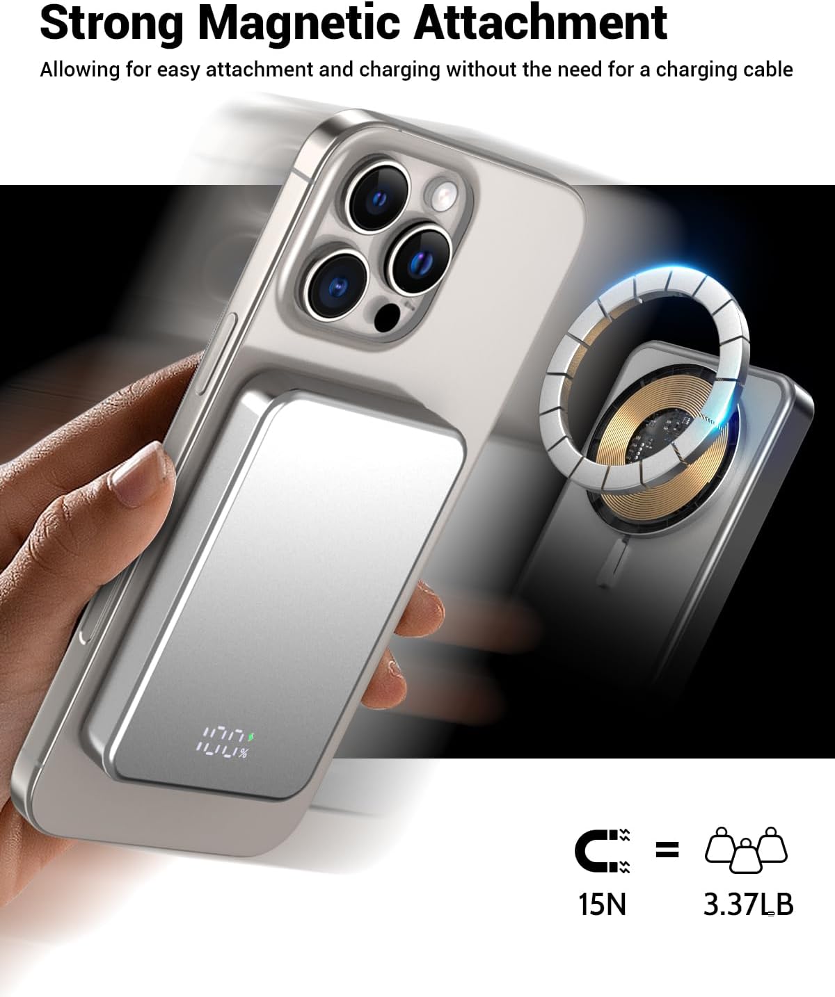 for Magsafe Portable Charger, Aluminum Alloy Small 10000mAh 20W PD Magnetic Power Bank, USB-C in&Out Wireless Battery Pack Phone Charger for iPhone 16/15/14/13/12 Plus Pro Max Series -Silvery