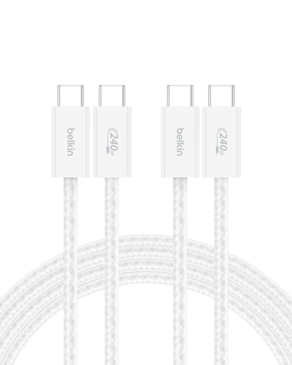 Belkin USB C to USB C Cable 2-Pack, 6.6ft, 240W - Type C Charger, iPhone Charger Cord, Soft, Braided, Flexible for iPhone 17, Galaxy S25, Pixel 10, MacBook, Chromebook, iPad Pro, Switch – White