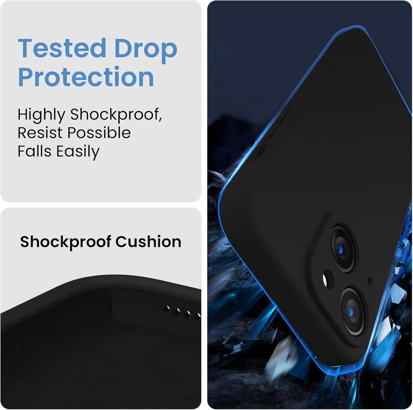 FireNova Designed for iPhone 15 Case, Silicone Upgraded [Camera Protection] Phone Case with [2 Screen Protectors], Soft Anti-Scratch Microfiber Lining Inside, 6.1 inch, Black