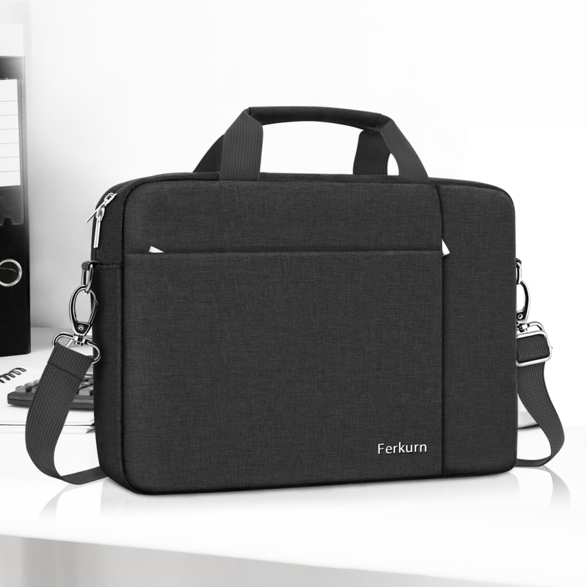 Ferkurn Laptop Bag Case for Women Men Computer Bag Compatible with HP Envy Pavilion Omen/LG Gram/MSI/Dell Inspiron XPS/Lenovo/Acer, Shoulder Strap Carrying Messenger Briefcase, Black, 15.6 16 Inch