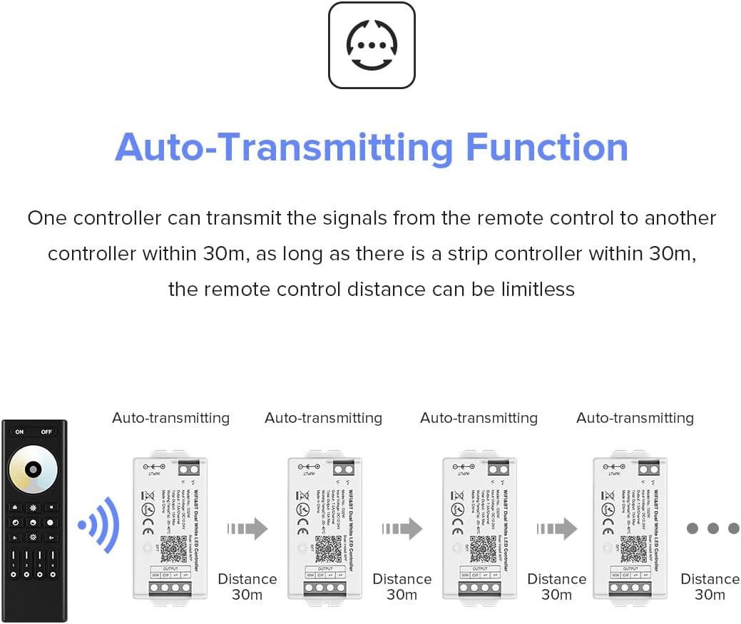 BTF-LIGHTING C02W CCT PWM (+ CW WW) 3PIN Color Temperature LED Strip Dual White 2.4GHz Tuya WiFi Group Controller Alexa Google Home Compatible with WR02RF RC02RFB Remote