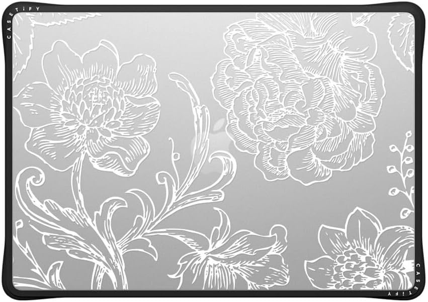 CASETiFY Impact MacBook Air 15" (M2-M4) Case [Cushioned Impact Corners/Scratch-Resistant/Anti-Slip Grip] - White line Art Flowers - Clear Black