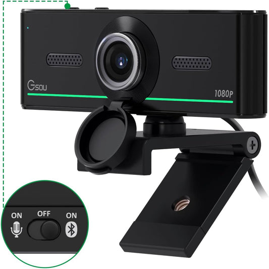 1080P Webcam with Microphone for Desktop, Computer Webcam Connect Bluetooth Headset/Earphone/Speaker, Streaming Webcams for Live Skype Teams, PC Web Camera for Streaming,Bluetooth only for Audio