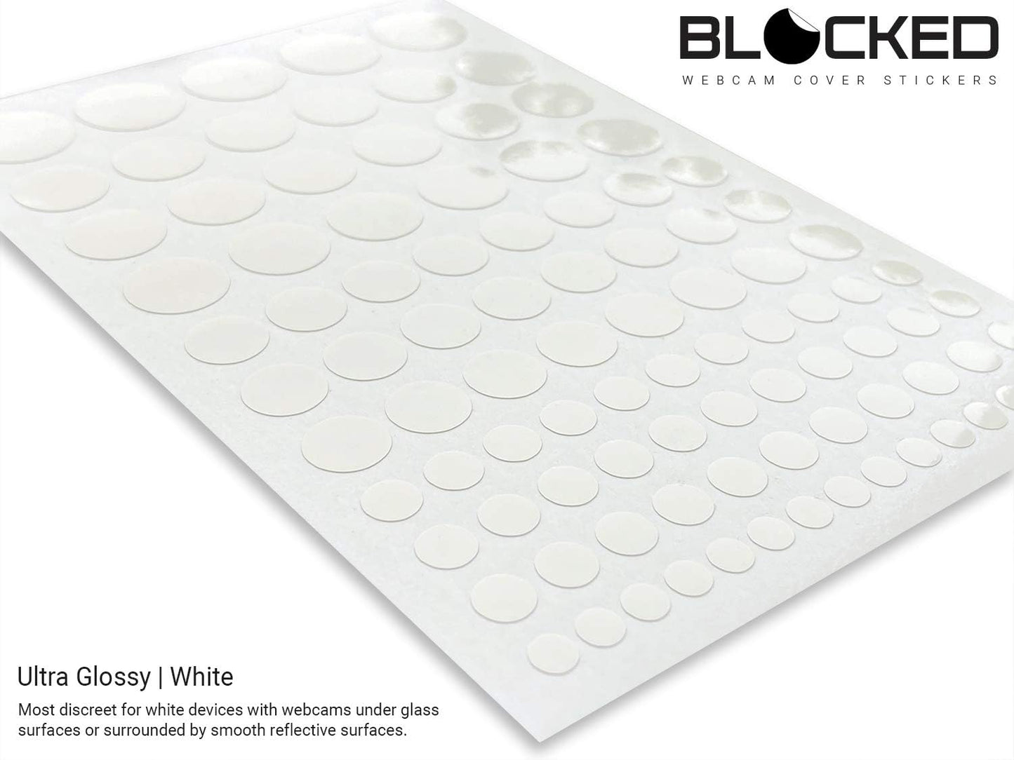BLOCKED Stackable Webcam/Camera Vinyl Covers | 95 Low-Tack Restickable Webcam Sticker | Multiple Sizes | White 95-Pack (Ultra Glossy)
