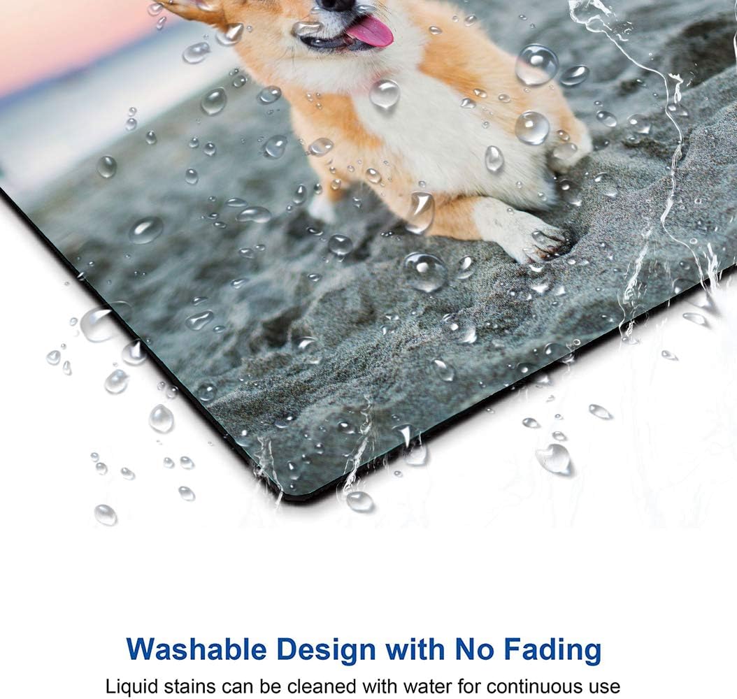 Corgi on The Beach Gaming Mouse Mat, Square Waterproof Non-Slip Rubber Base Mouse Pad for Office, Home, Laptop, Travel, 9.5"x7.9"x0.12" Inch
