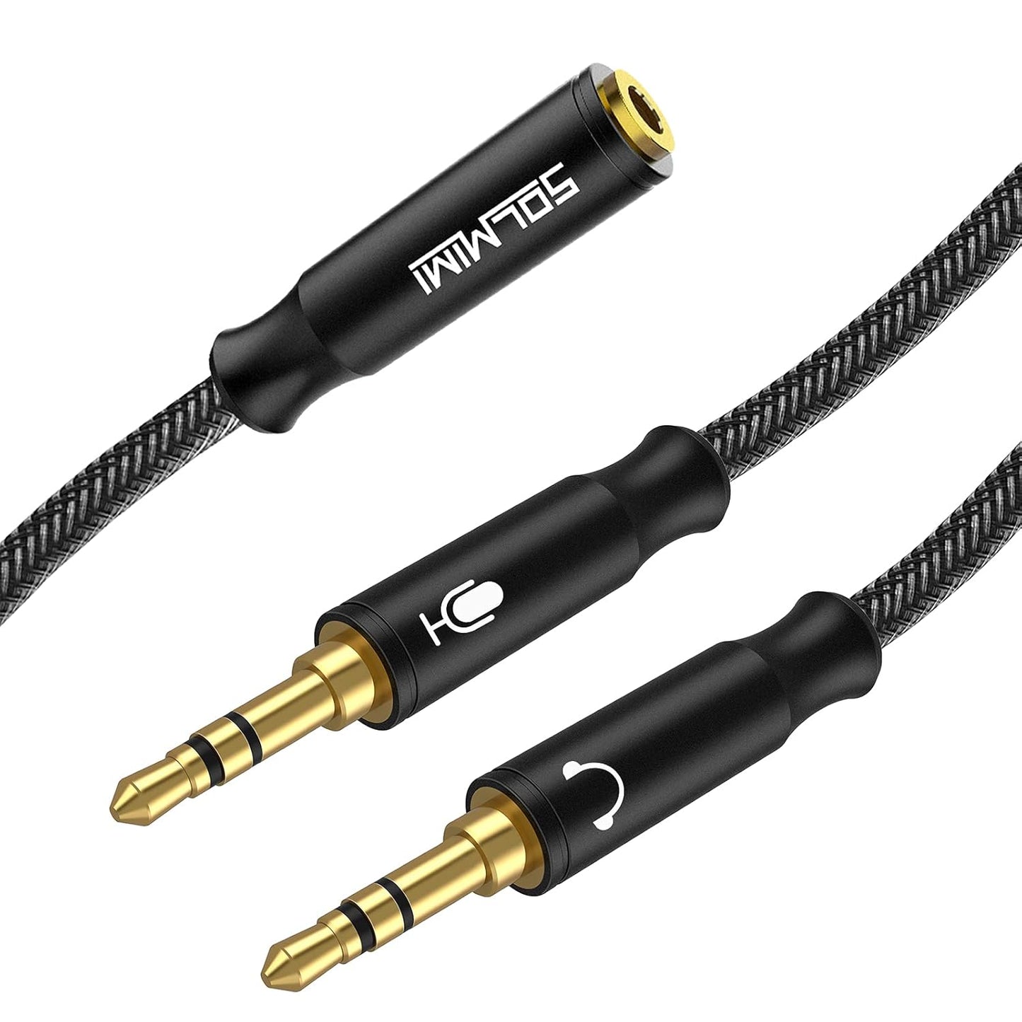 Headset Splitter Cable for PC 3.5mm Crystal-Nylon Braid Female to Dual 3.5mm TRS Male Headphone Mic Audio Y Splitter Cable CTIA Gaming Headset to PC Adapter - Matte Black 0.3M