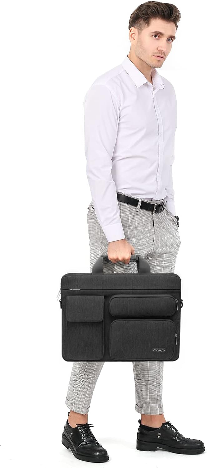 MOSISO Laptop Shoulder Bag, Computer Bag with 2 Raised&1 Flapover&1 Horizontal Pocket&Handle&Belt