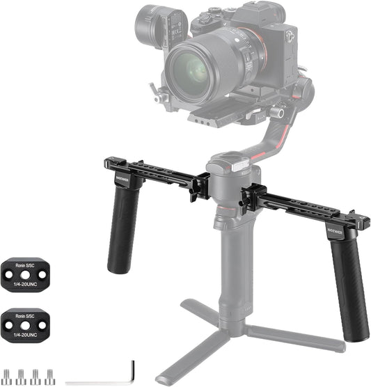 NEEWER Dual Handgrip Compatible with DJI RS4 RS4 Pro RS3 RS3 Pro RS2 RSC2 Ronin S SC Gimbal, Dual Handle Kit with 2 Mini NATO Rails, Quick Release NATO Clamps, 1/4" & 3/8" Threads, GA006