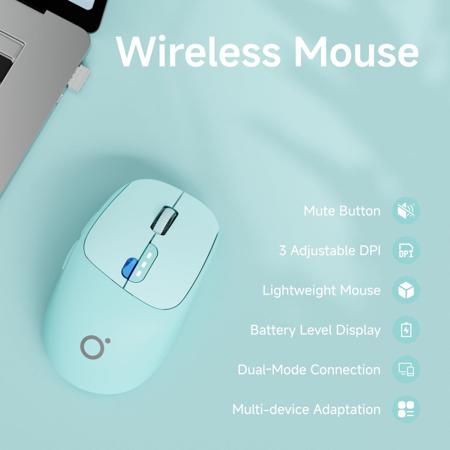 EWEADN Q5 Wireless Mouse, Bluetooth & 2.4G Quiet Computer Mouses with 1600 DPI, Battery Level Display, Ergonomic Office Mouse,6 Button Portable Cute Cordless Mice for Laptop/PC/Mac- Blue