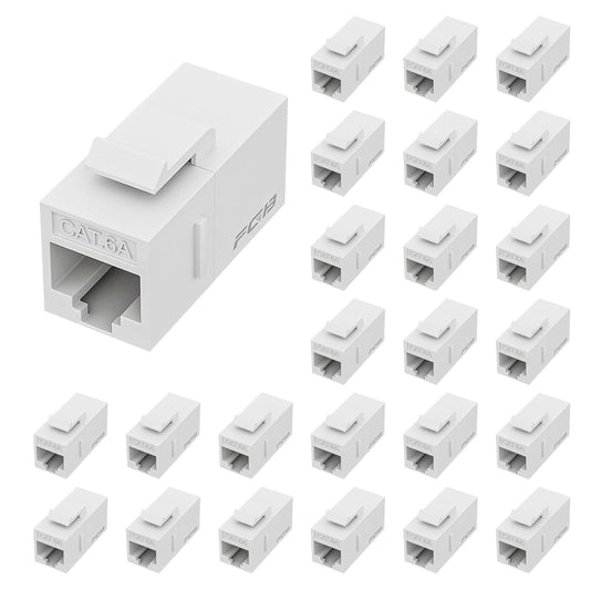 FGB 10 Gbps CAT6A RJ45 Keystone Coupler 25-Pack, Ethernet Keystone Jack, Ethernet Coupler Female to Female UTP for Cat6a/Cat6/Cat5e/Cat5, White