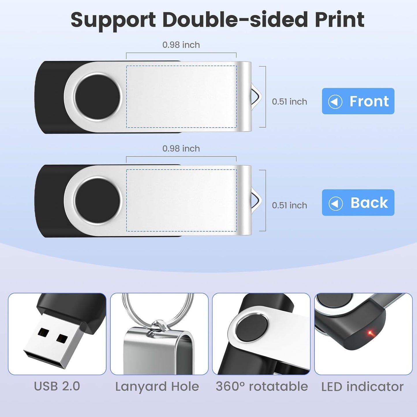 ABLAZE Custom Flash Drive 8GB 100 Pack, Personalized USB Drives Custom USB 2.0 Thumb Drives 100 Pack Memory Stick (Mixcolors)