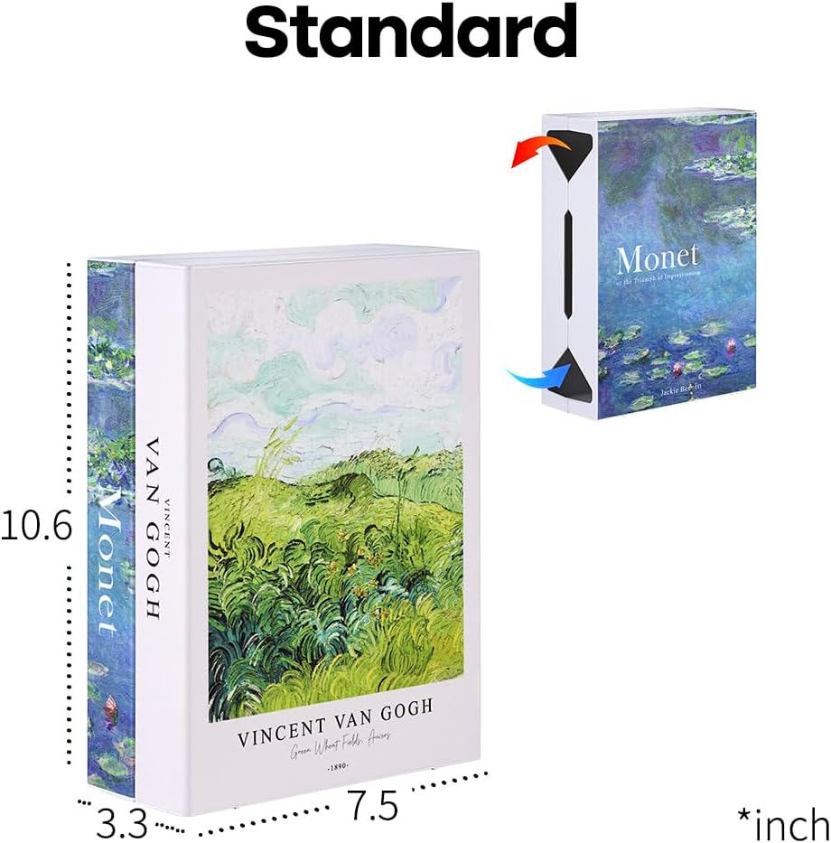 Book Shape Decorative Cable Management Box - Expandable Cable Organizer Box with Magnetic Closure for Home & Office (GoghMonet, Standard)