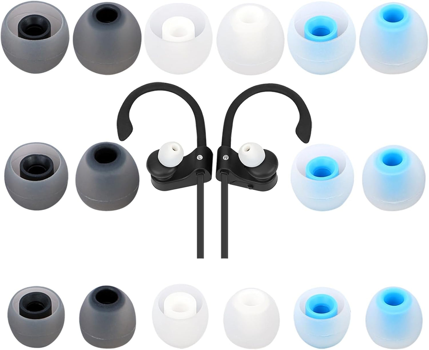 Earbud Tips Ear Bud Tips Soft Anti Slip Washable and Reusable Silicone Replacement Earbud Tips Fit Most in-Ear Earbuds(Inner Hole 3.8mm -5.1mm) 18pcs S M L
