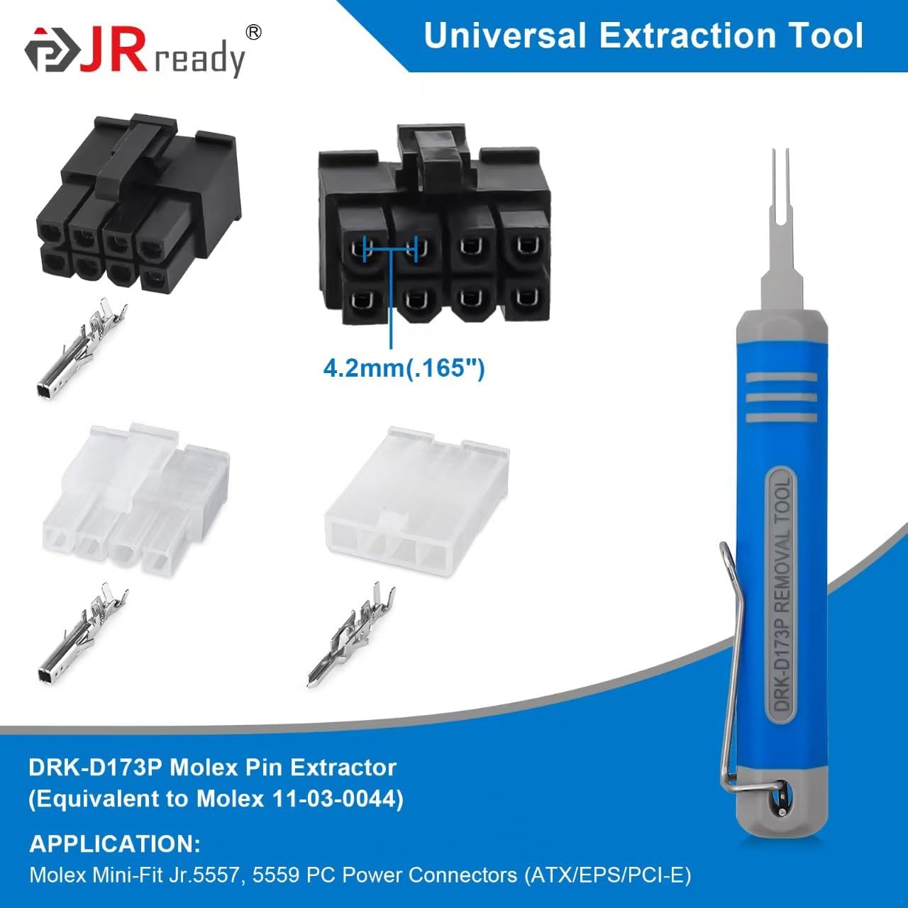 JRready DRK-D173P Molex 11-03-0044 Mini-Fit Jr. Extraction Tool Molex Pin Extractor Tool Molex Pin Removal for ATX EPS PCI-E Connectors Terminal Release Tool ATX Pin Removal Tool