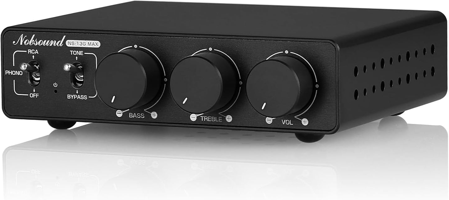 Douk Audio NS-13G MAX 300Wx2 Stereo Amplifier with Phono Input - HiFi Class D Mini Power Amp for Home Theater, Turntables, Studio Monitor | TPA3255 Chip, RCA/MM Inputs, Bass/Treble Control (DC 48V)