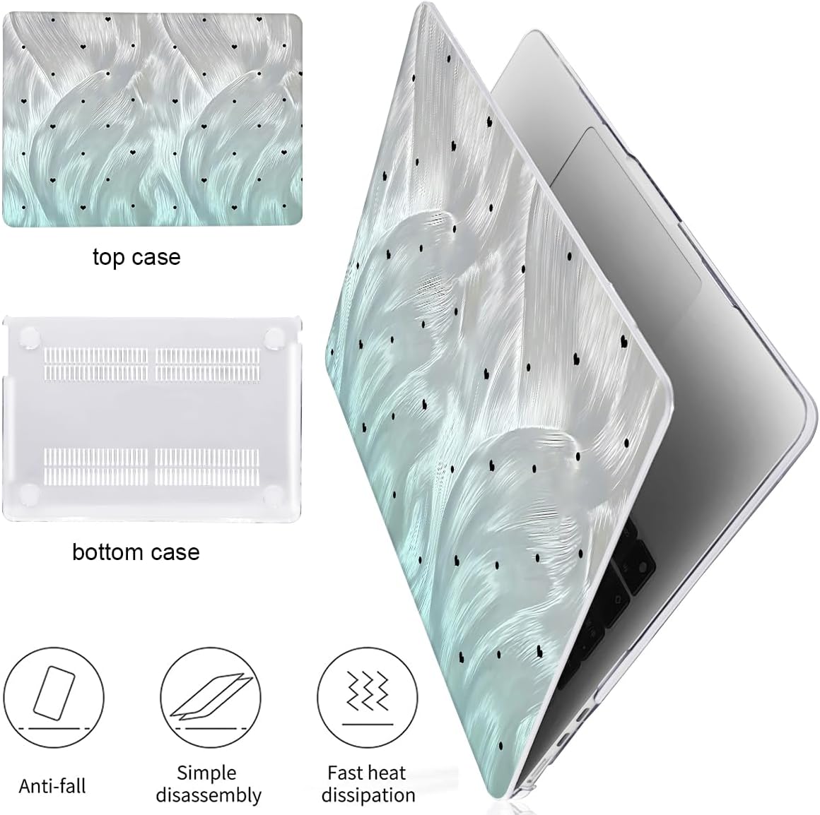 for MacBook Air 13.6 Inch Case 2025 2024 2023 2022 Release Models: M4 A3240 A3113 M3 A2681 M2, Plastic Hard Shell Case Cover for Mac Air 13.6 Retina Display & Touch ID，Silver Green Gradient