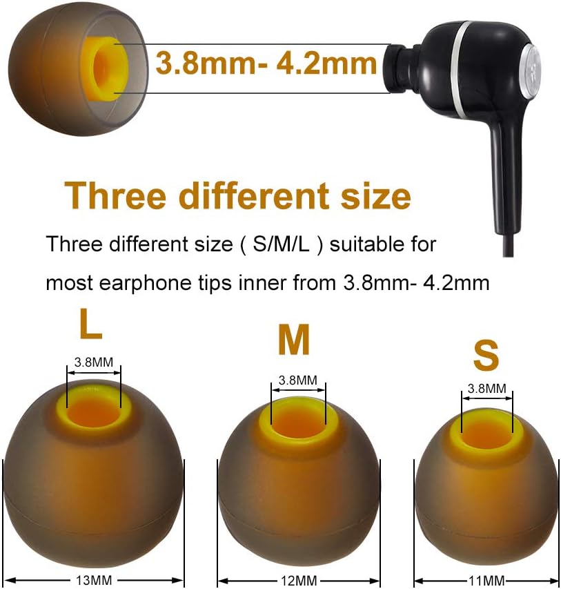 Earbud Tips Soft Silicone Earbuds Replacement Tips Fit for in-Ear Headphones(Inner Hole from 3.8mm -4.2mm Earphones) 9 Pairs S/M/L