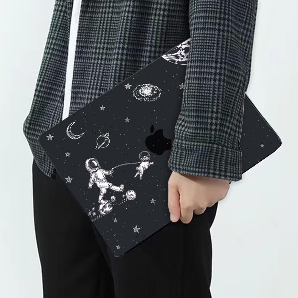 for MacBook Air 13.6 inch Case 2025 2024 2023 2022 Release M4 A3240 M3 A3113 M2 A2681, Black Printed Plastic Hard Shell Case Cover for Mac Air 13.6 M4 Chip Touch ID, Astronauts Space Dog
