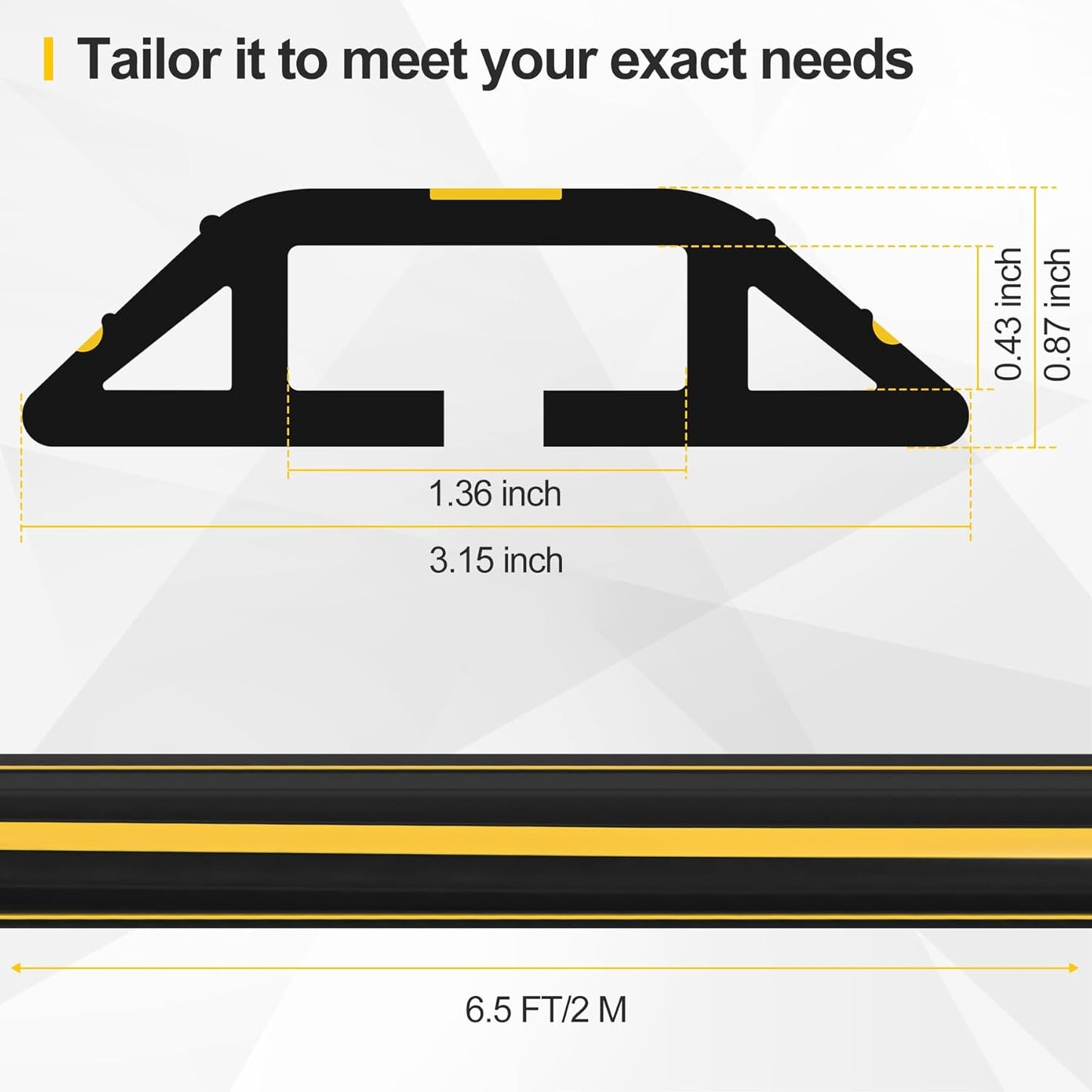 Floor Cord Cover 6.5Ft 2Pcs Heavy Duty PVC Floor Cable Protector Electric Cord Hider Cable Management Floor Strip Extension Cord Covers Cable Raceway for Wires on Floor Inner Channel 1.36" W x 0.43" H