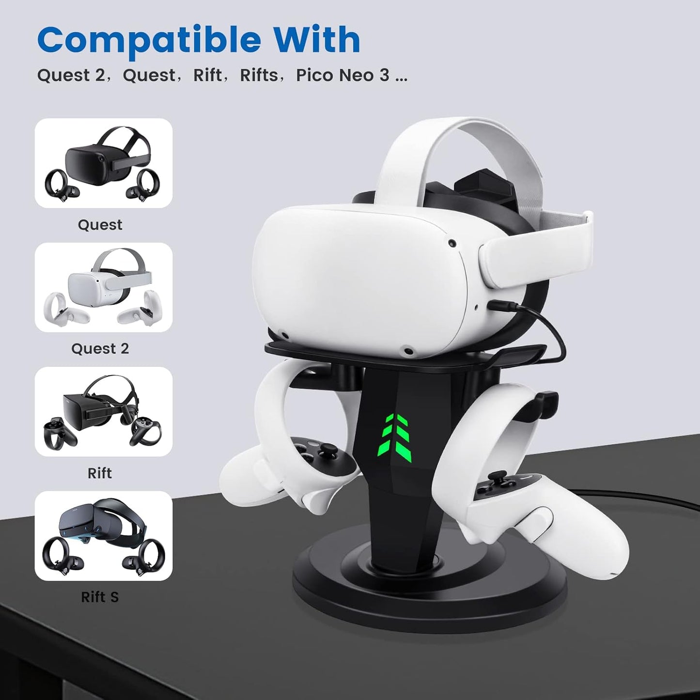 alcopanda VR Stand, Headset Charging Dock, VR Display Stand Accessories for Meta Quest 2, PSVR 2,Rift, Rift S,Valve Index Headset and Touch Controllers