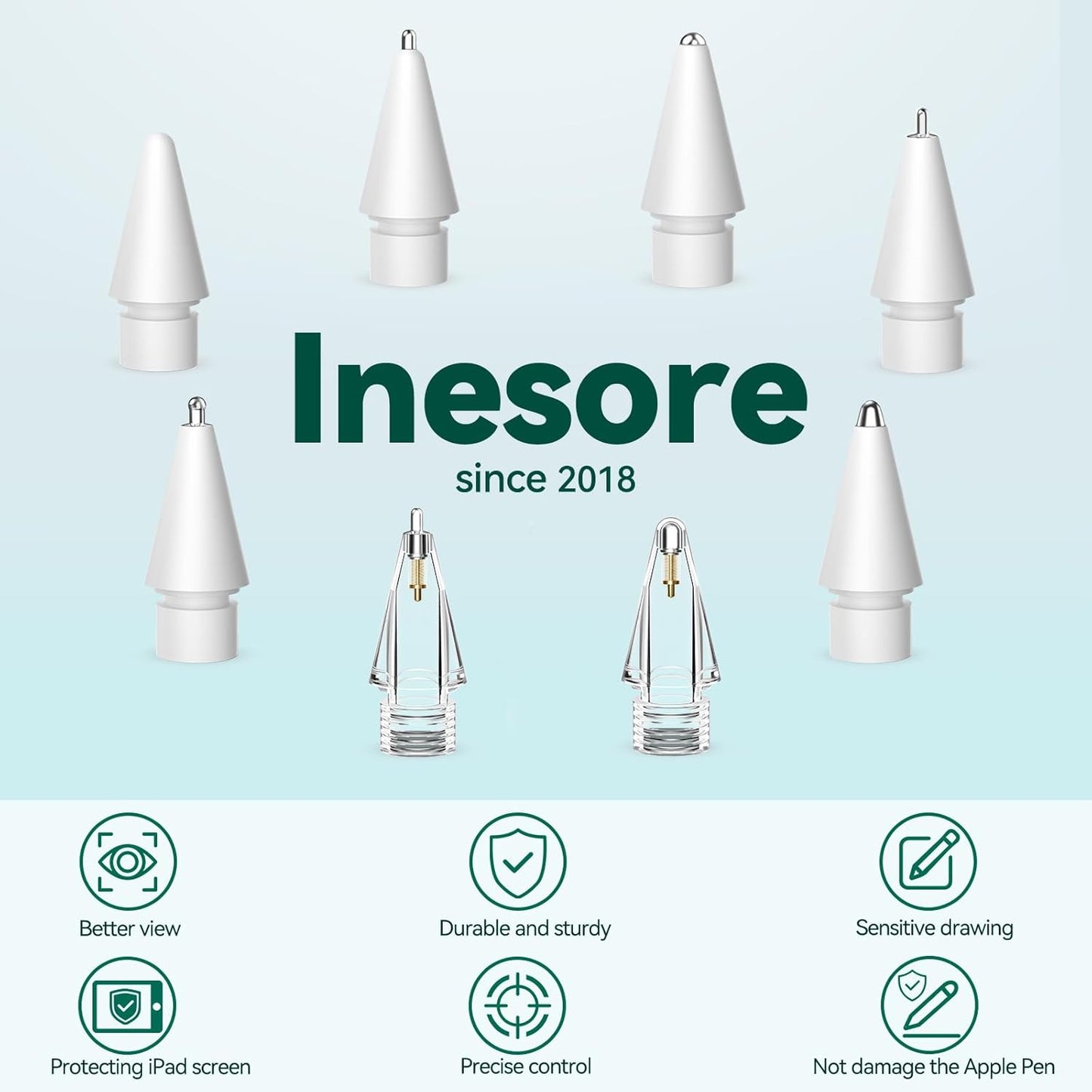 Inesore 8 Styles Replacement Tips for Apple Pencil Pro,Multiple Options Metal Durable Nibs Accessories for Apple Pencil Pro/2nd Generation/1st Gen/USB-C (8 Pack)