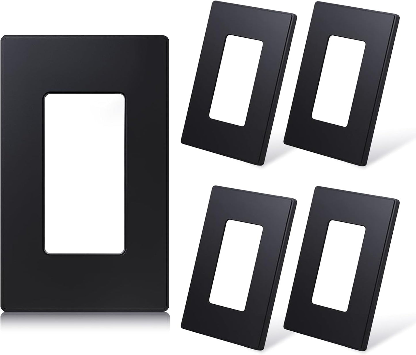 ELEGRP Matte Black 1-Gang Screwless Decorative Wall Plates, Standard Size Unbreakable Thermoplastic Faceplate Cover for Decorator Receptacle Outlet Switch, UL Listed (5 Pack)