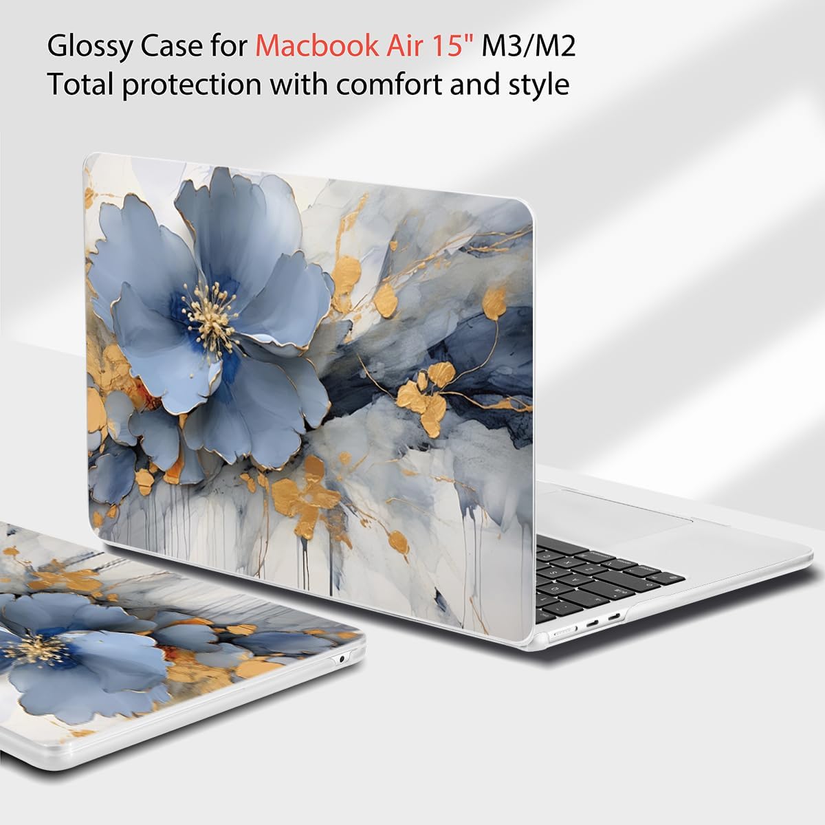Teryeefi Compatible with A2941 M2/A3114 M3 MacBook Air 15 inch CaseRelease 2023 2024,Design Protective Slim Cover + Keyboard Cover + OTG Adapter for 15.3 inch MacBook Air Liquid Retina, Art Florals