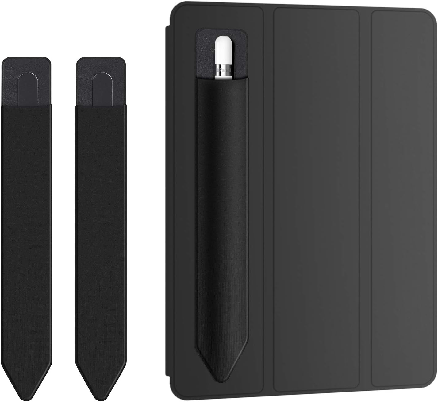 Doormoon Pencil Holder for iPad 2018 (6th Gen)/ iPad Air 9.7 / Pro 10.5" 12.9", Detachable Elastic Apple Pencil 2nd Gen Leather Sleeve Pocket Pouch (Black x 2)