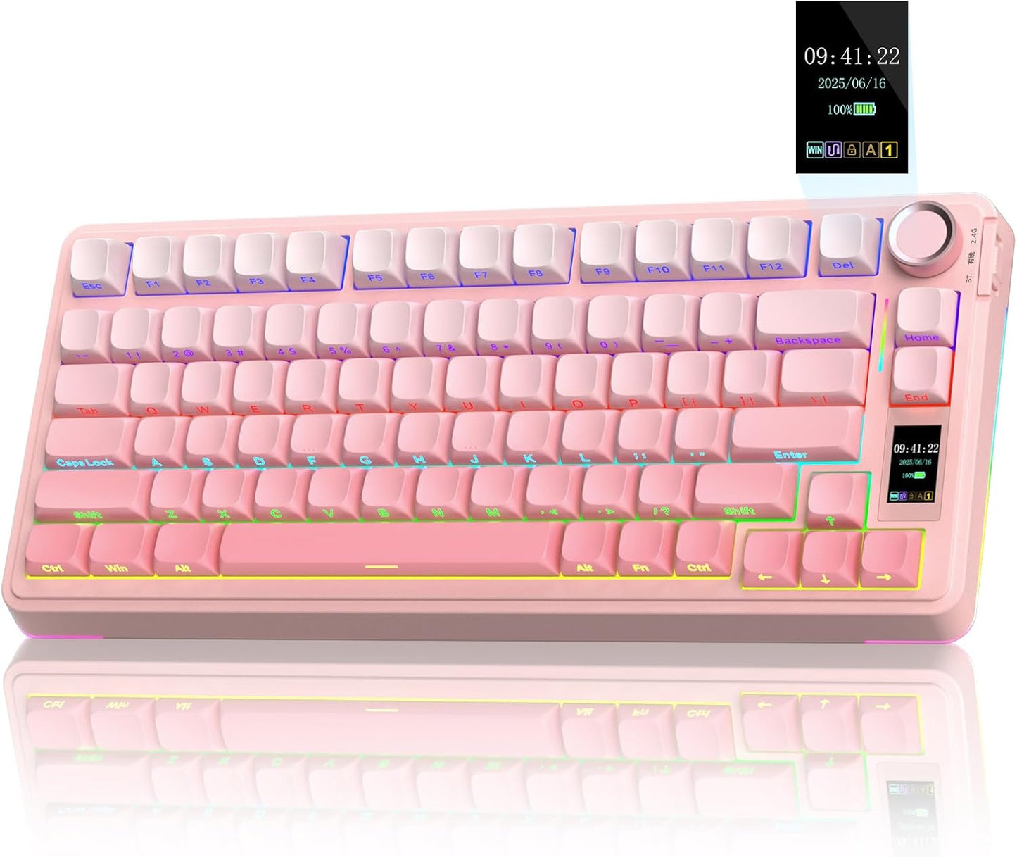 AULA S75 PRO Wireless Mechanical Keyboard with Screen&Knob, Tri-Mode Hot Swappable Gaming Keyboard 75%, Pre-lubed Switches, RGB Backlit, Side Printed PBT Keycaps, Creamy Sounding Pink Keyboards