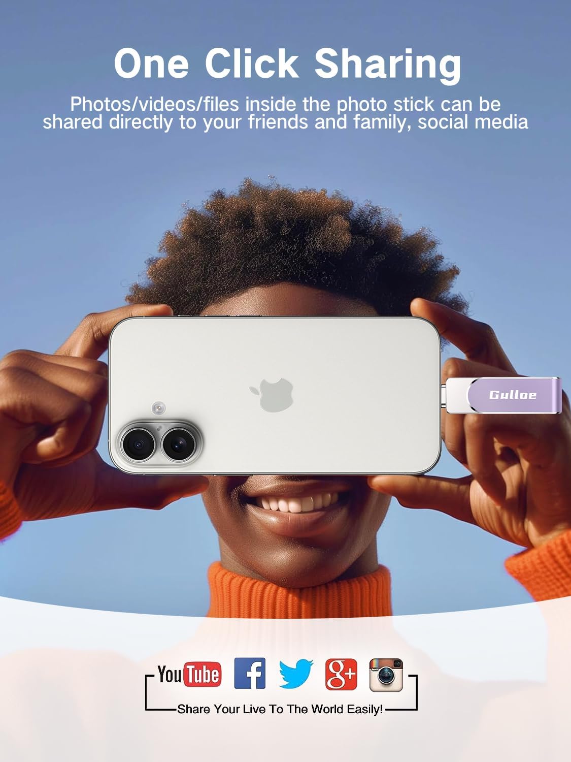 Gulloe 512GB Flash Drive Intended for iPhone, Memory Stick Storage for Photos and Videos Backup, Compatible with iPhone iPad Android PC, Plug and Play, No Application Required (Purple)