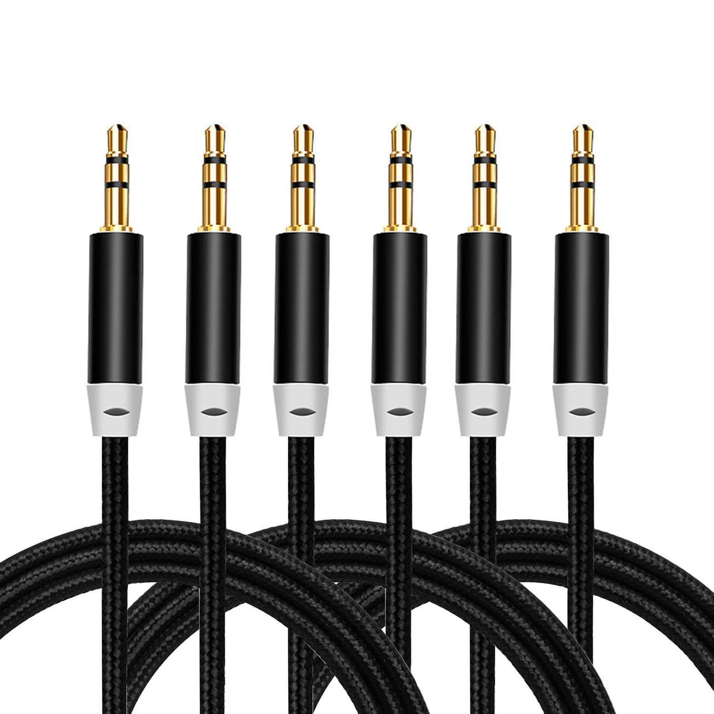 3.5mm Nylon Braided Stereo Audio Cable,(3 Pack) 4.9ft/1.5m Male to Male Aux Cord Audio Cord Compatible iPhones, iPads and Other 3.5mm DC Plug Port Device (Black)
