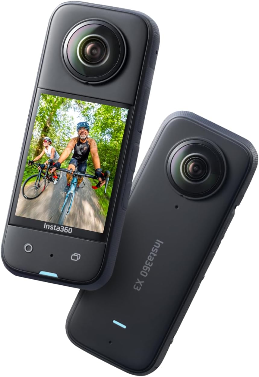 Insta360 X3 - Waterproof 360 Action Camera with 1/2" 48MP Sensors, 5.7K 360 Active HDR Video, 72MP 360 Photo, 4K Single-Lens, 60fps Me Mode, Stabilization, 2.29" Touchscreen, AI Editing, Live Stream
