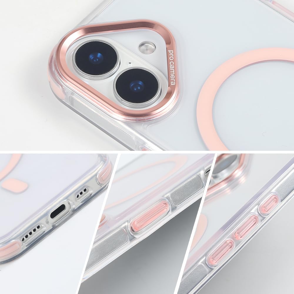 for iPhone 16 Case with 62.99 inch Lanyard, Classic Clear&Pink Magnetic Phone Case, Drop&Shockproof Protection Cases, Phone Lanyard for Around The Neck, Compatible with Magnet Accessory