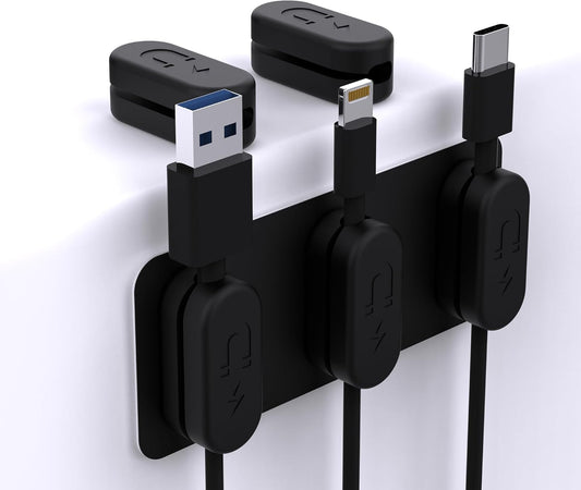 ChargeWorx Pack of 5 Magnetic Cable Clips, Cord Organizer for Office Desk, Nightstand, Car, or Wall, Adhesive Wire Holder for USB-C, Micro-USB, and Lightning Cables, Magnet Clips for Cable Management