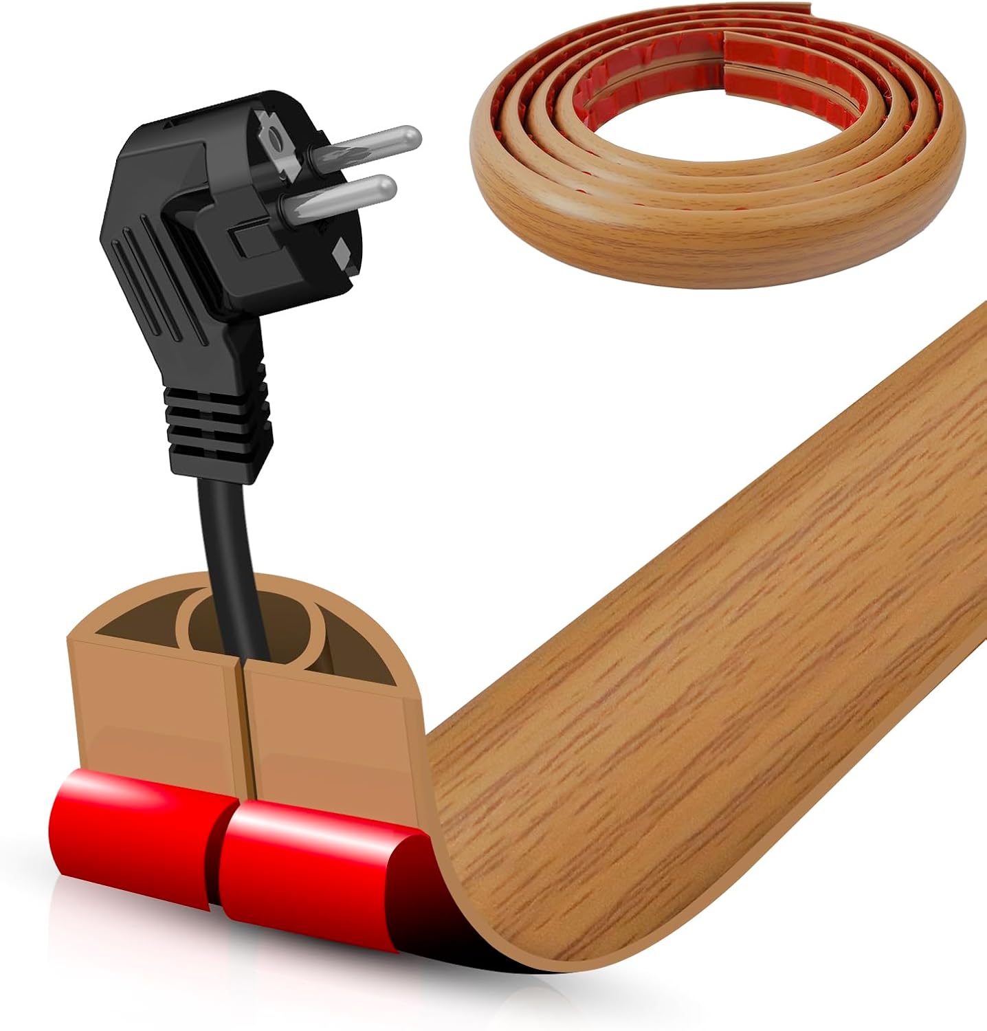 Floor Cord Cover Self Adhesive Cord Hider,20FT Cable Management, Extension Strip Protector for Wires, Prevent Cable Trips for Offices, Gyms, Exhibitions Cavity:0.39"(W) x 0.27"(H) Brown Wood