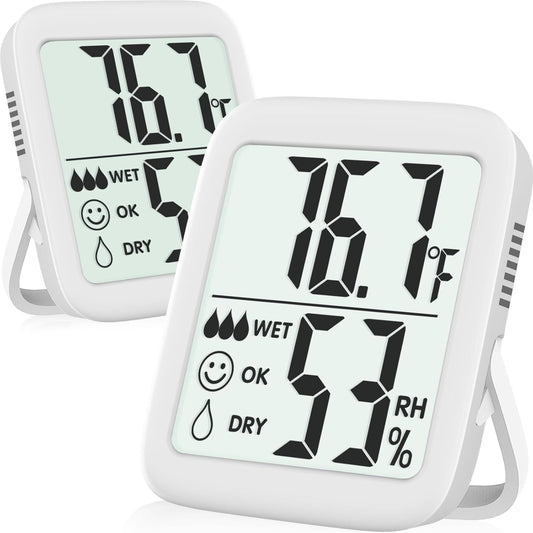 Antonki 2 Pack Room Thermometer for Home, Indoor Hygrometer Humidity Meter Gauge, Digital Temperature and Humidity Sensor Monitor for House, Terrarium, Incubator, Greenhouse - Battery Included